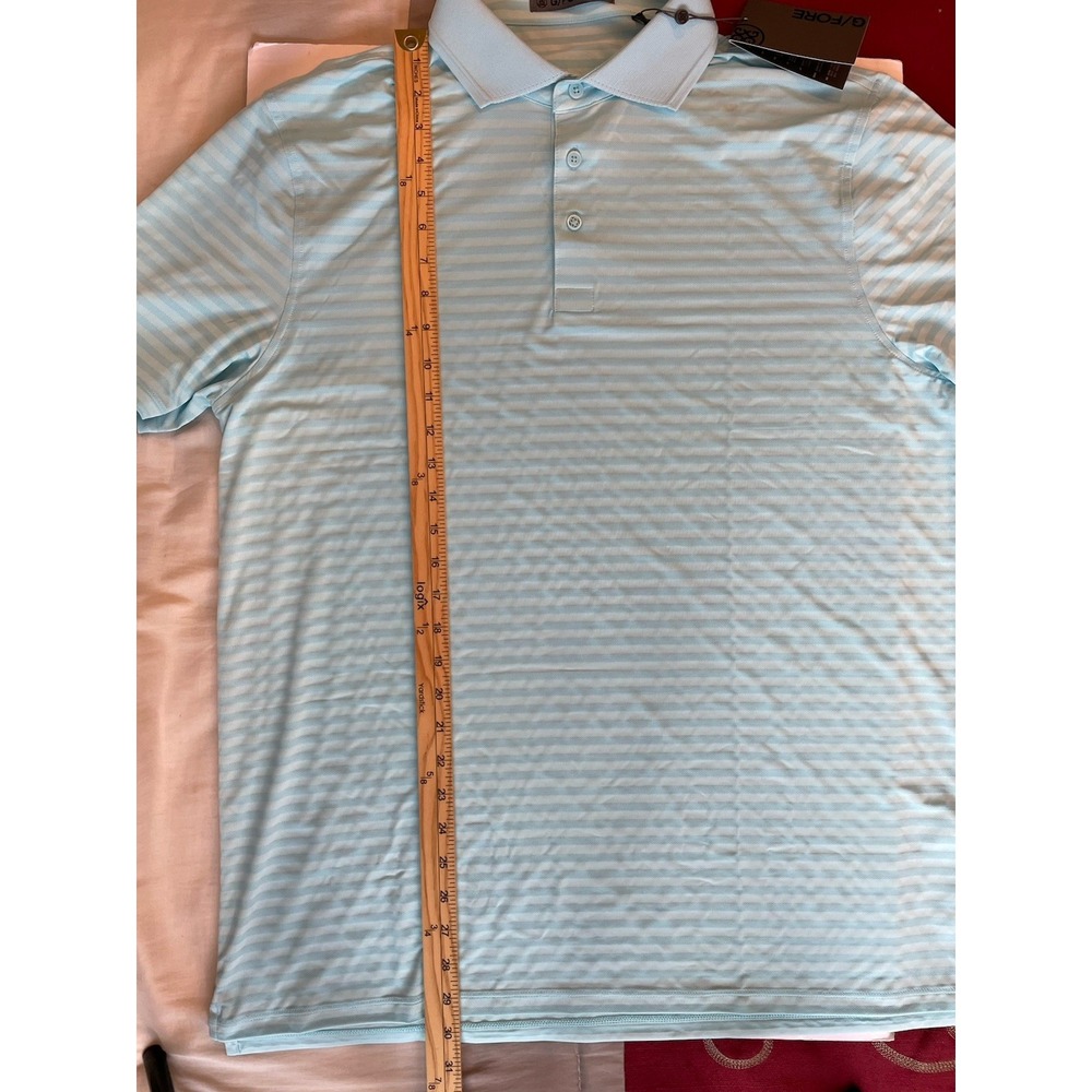 NEW G/FORE Perforated Stripe‎ Tech Jersey Polo Mens XL Golf Stretch Powder Blue - Picture 8 of 8